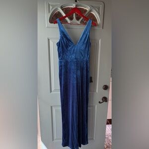 NWT lulus size large blue velvet jumpsuit